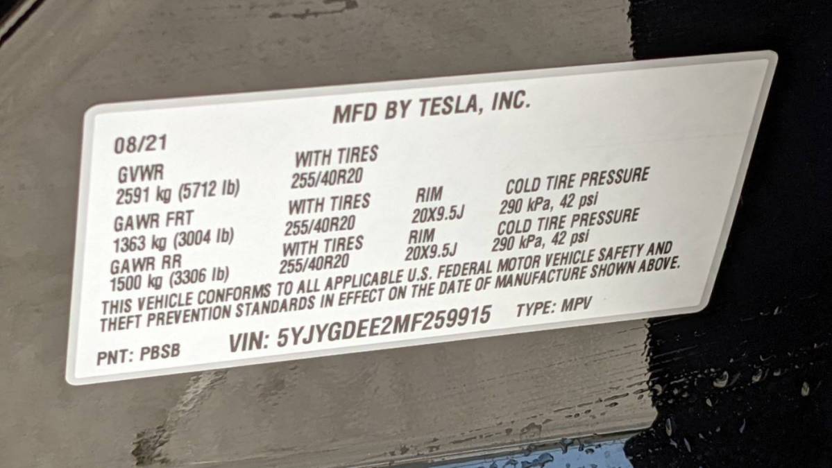 2021 Tesla Model Y 5YJYGDEE2MF259915