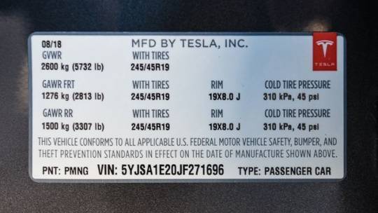 2018 Tesla Model S 5YJSA1E20JF271696
