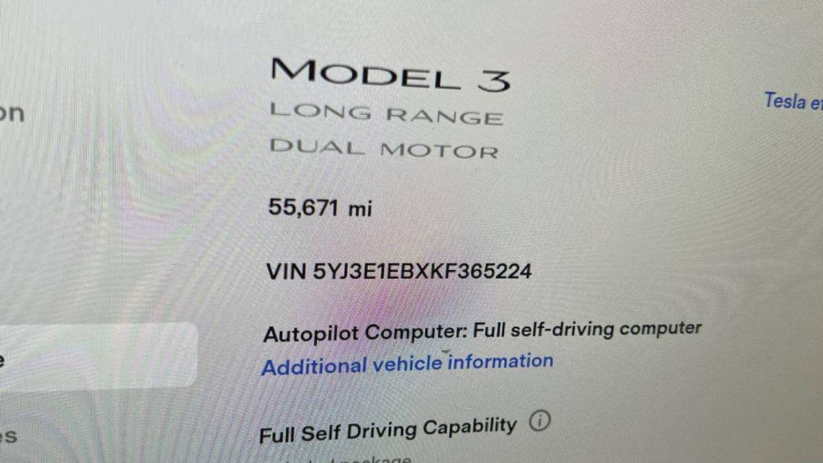 2019 Tesla Model 3 5YJ3E1EBXKF365224