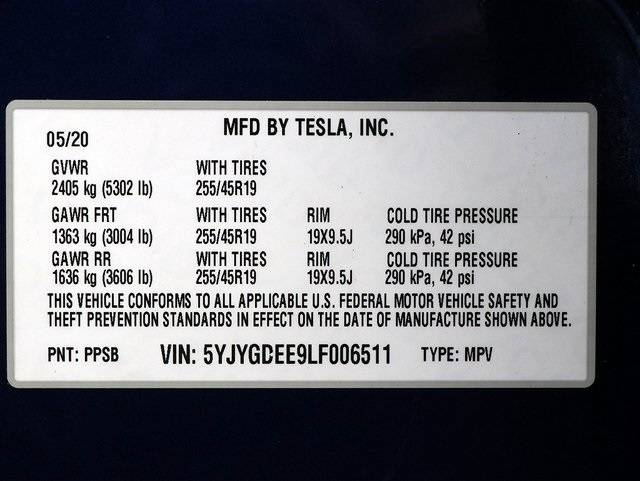 2020 Tesla Model Y 5YJYGDEE9LF006511
