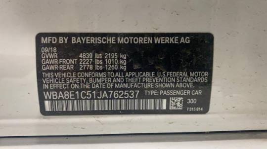 2018 BMW 3 Series WBA8E1C51JA762537