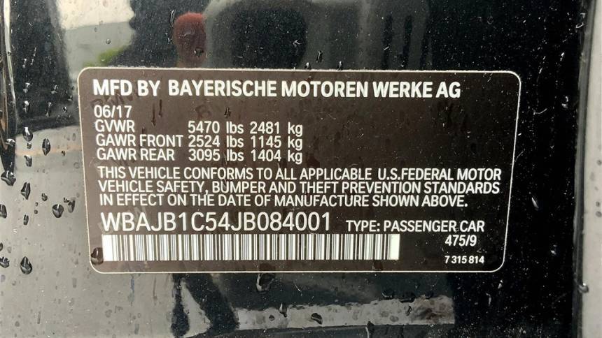 2018 BMW 5 Series WBAJB1C54JB084001