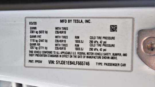 2020 Tesla Model 3 5YJ3E1EB4LF665746