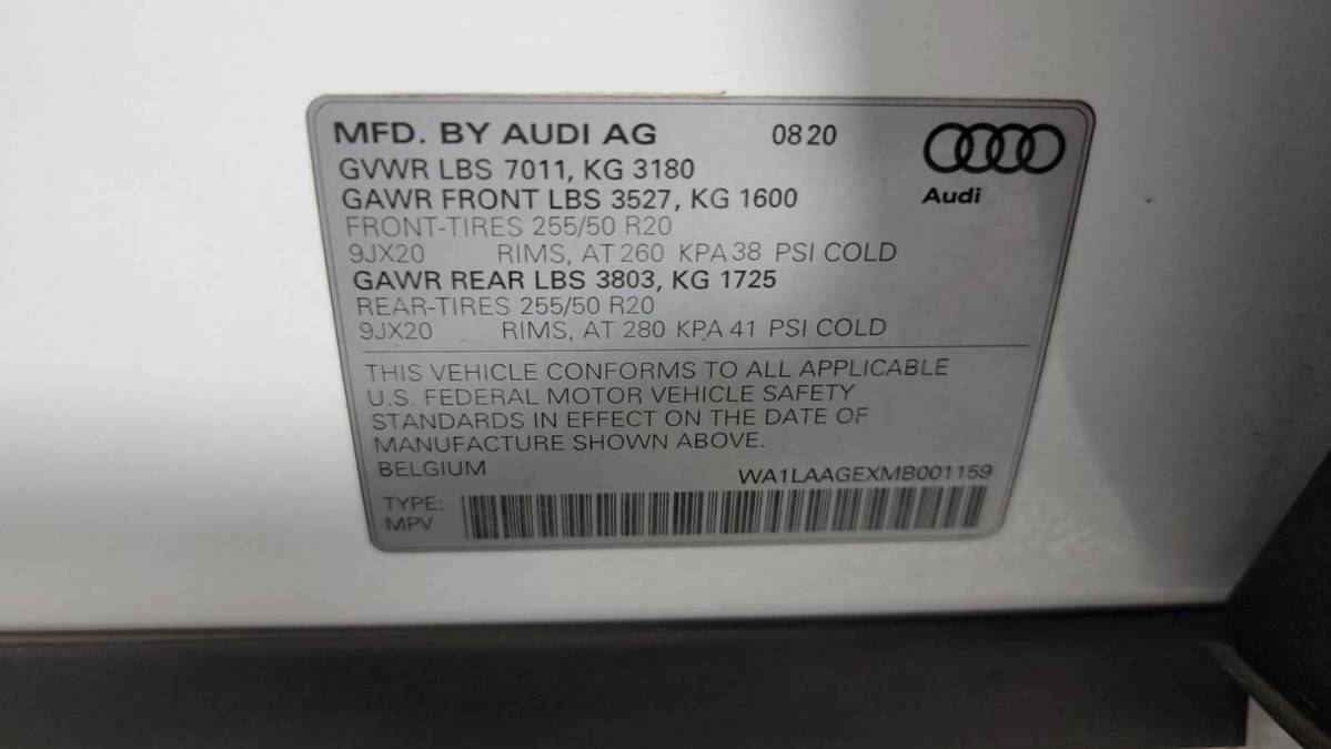 2021 Audi e-tron WA1LAAGEXMB001159