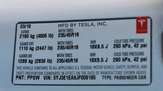 2018 Tesla Model 3 5YJ3E1EA6JF009195