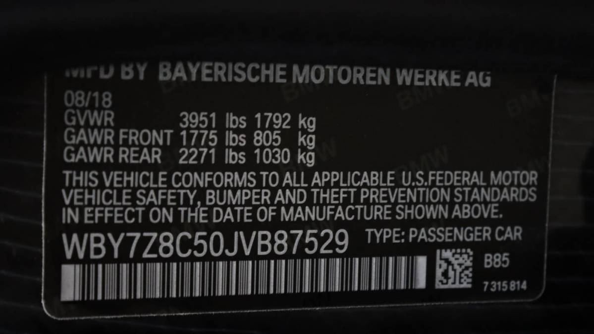 2018 BMW i3 WBY7Z8C50JVB87529