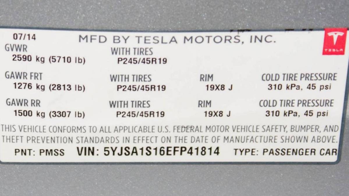 2014 Tesla Model S 5YJSA1S16EFP41814