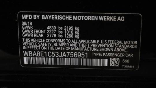 2018 BMW 3 Series WBA8E1C53JA756951