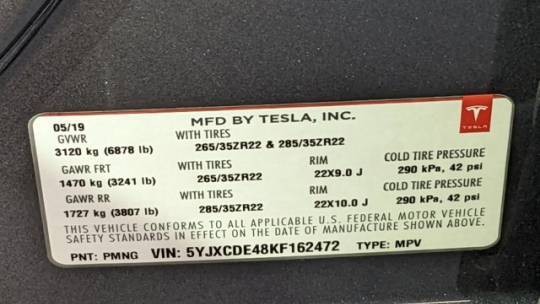 2019 Tesla Model X 5YJXCDE48KF162472
