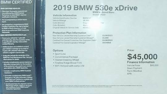 2019 BMW 5 Series WBAJB1C53KB376532