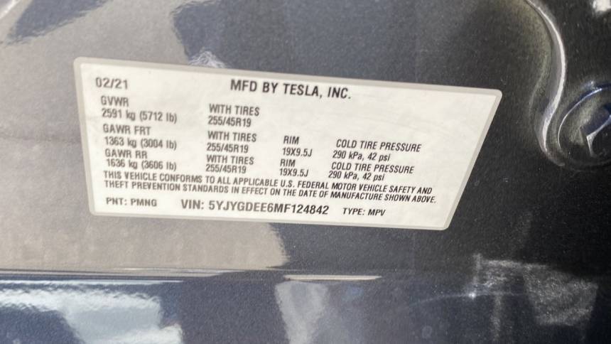 2021 Tesla Model Y 5YJYGDEE6MF124842