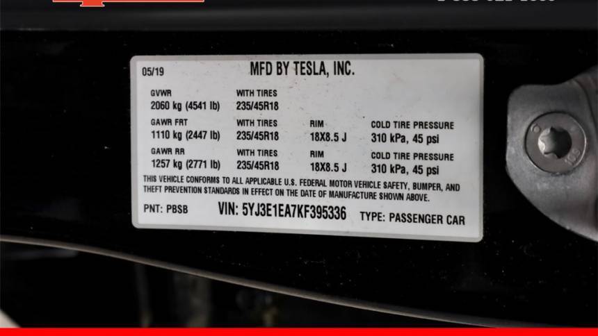 2019 Tesla Model 3 5YJ3E1EA7KF395336