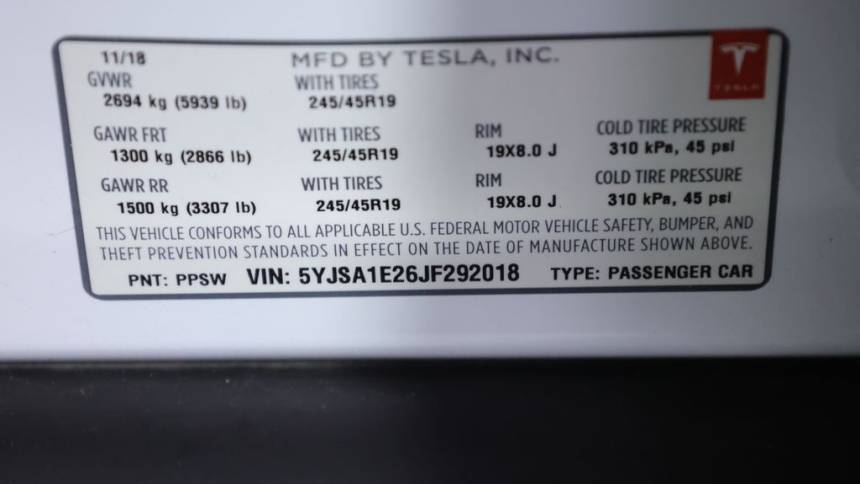 2018 Tesla Model S 5YJSA1E26JF292018