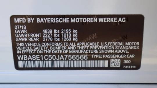 2018 BMW 3 Series WBA8E1C50JA756566
