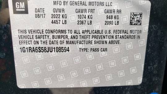 2018 Chevrolet VOLT 1G1RA6S58JU108594