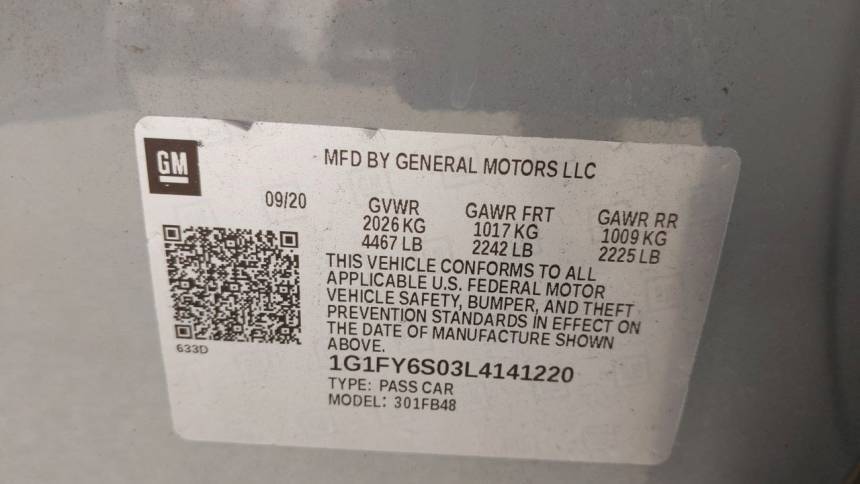 2020 Chevrolet Bolt 1G1FY6S03L4141220