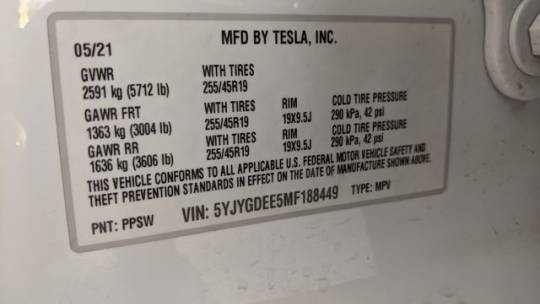 2021 Tesla Model Y 5YJYGDEE5MF188449