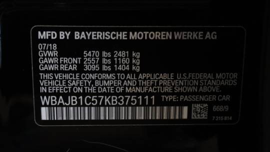2019 BMW 5 Series WBAJB1C57KB375111