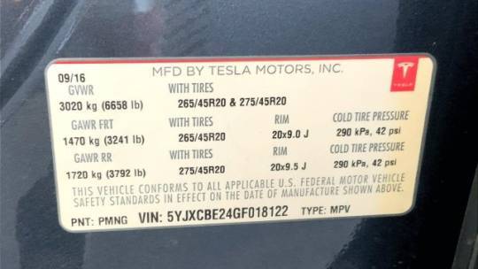 2016 Tesla Model X 5YJXCBE24GF018122