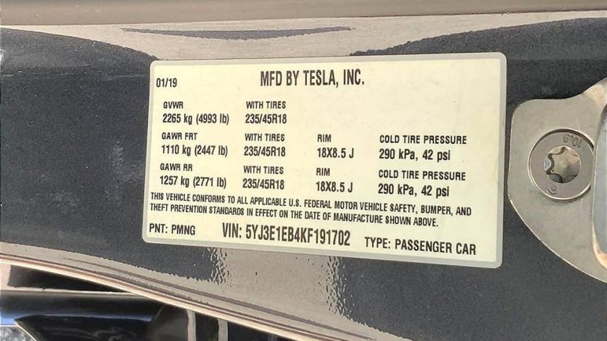 2019 Tesla Model 3 5YJ3E1EB4KF191702
