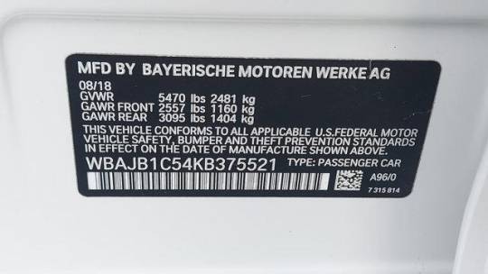 2019 BMW 5 Series WBAJB1C54KB375521