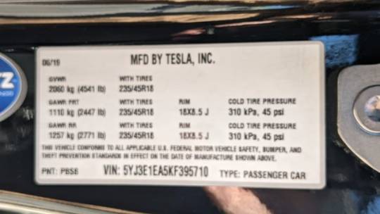 2019 Tesla Model 3 5YJ3E1EA5KF395710