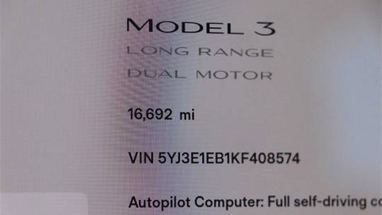 2019 Tesla Model 3 5YJ3E1EB1KF408574