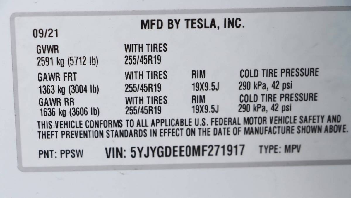 2021 Tesla Model Y 5YJYGDEE0MF271917