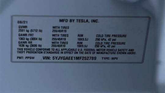 2021 Tesla Model Y 5YJYGAEE1MF252789