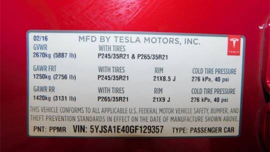 2016 Tesla Model S 5YJSA1E40GF129357