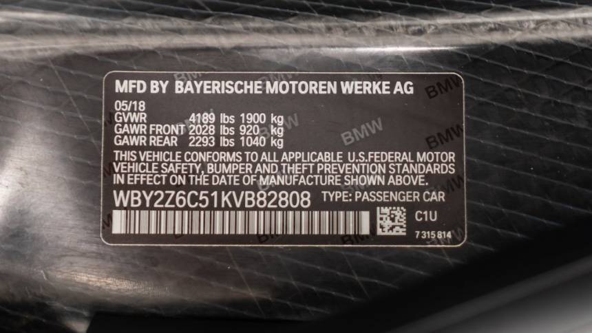 2019 BMW i8 WBY2Z6C51KVB82808