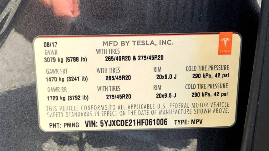 2017 Tesla Model X 5YJXCDE21HF061006
