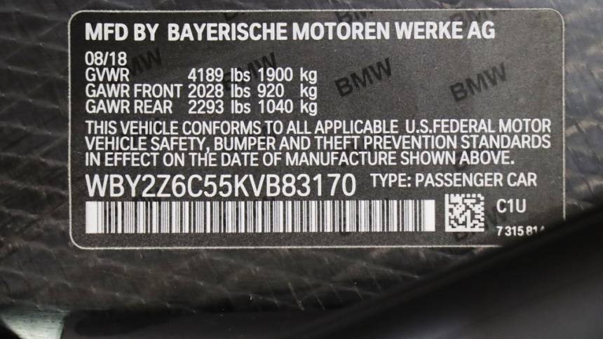 2019 BMW i8 WBY2Z6C55KVB83170