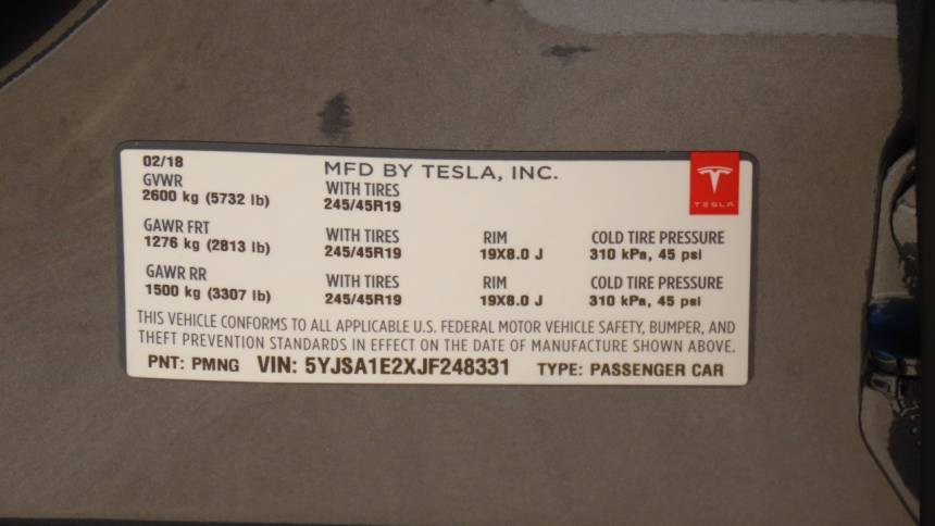 2018 Tesla Model S 5YJSA1E2XJF248331