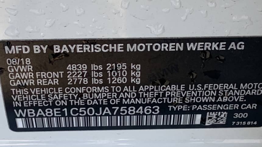 2018 BMW 3 Series WBA8E1C50JA758463