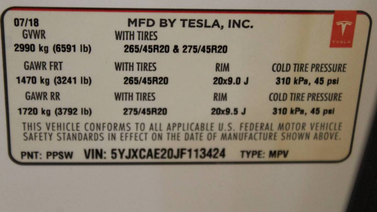 2018 Tesla Model X 5YJXCAE20JF113424
