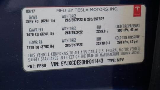2017 Tesla Model X 5YJXCDE20HF041443