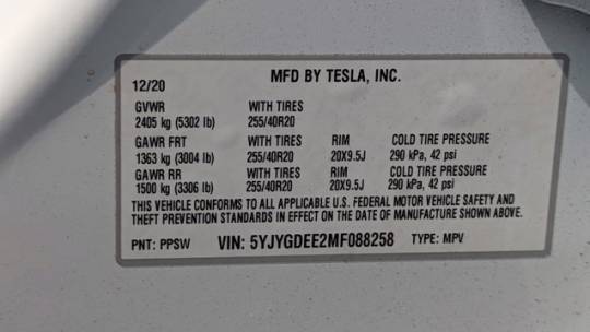 2021 Tesla Model Y 5YJYGDEE2MF088258