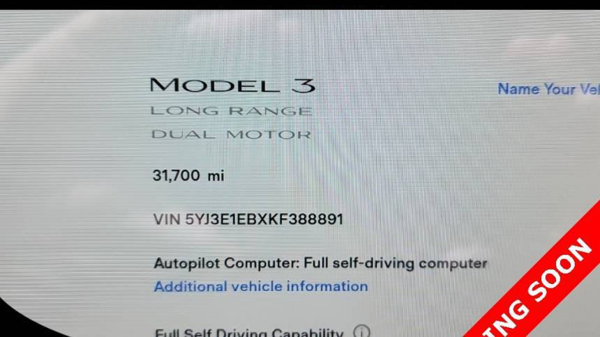 2019 Tesla Model 3 5YJ3E1EBXKF388891
