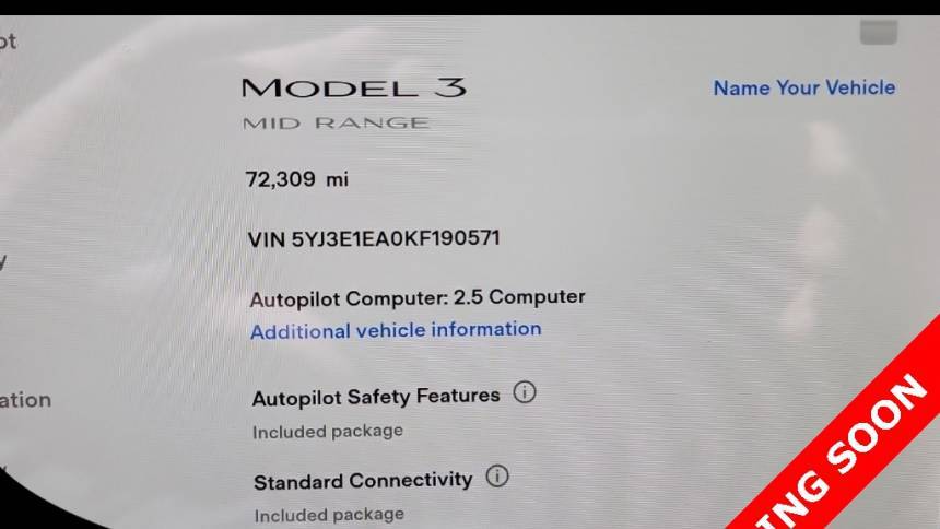 2019 Tesla Model 3 5YJ3E1EA0KF190571