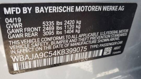 2019 BMW 5 Series WBAJA9C54KB399075