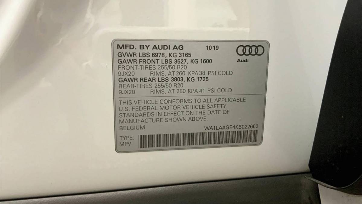 2019 Audi e-tron WA1LAAGE4KB022652