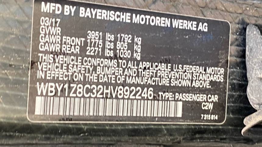 2017 BMW i3 WBY1Z8C32HV892246