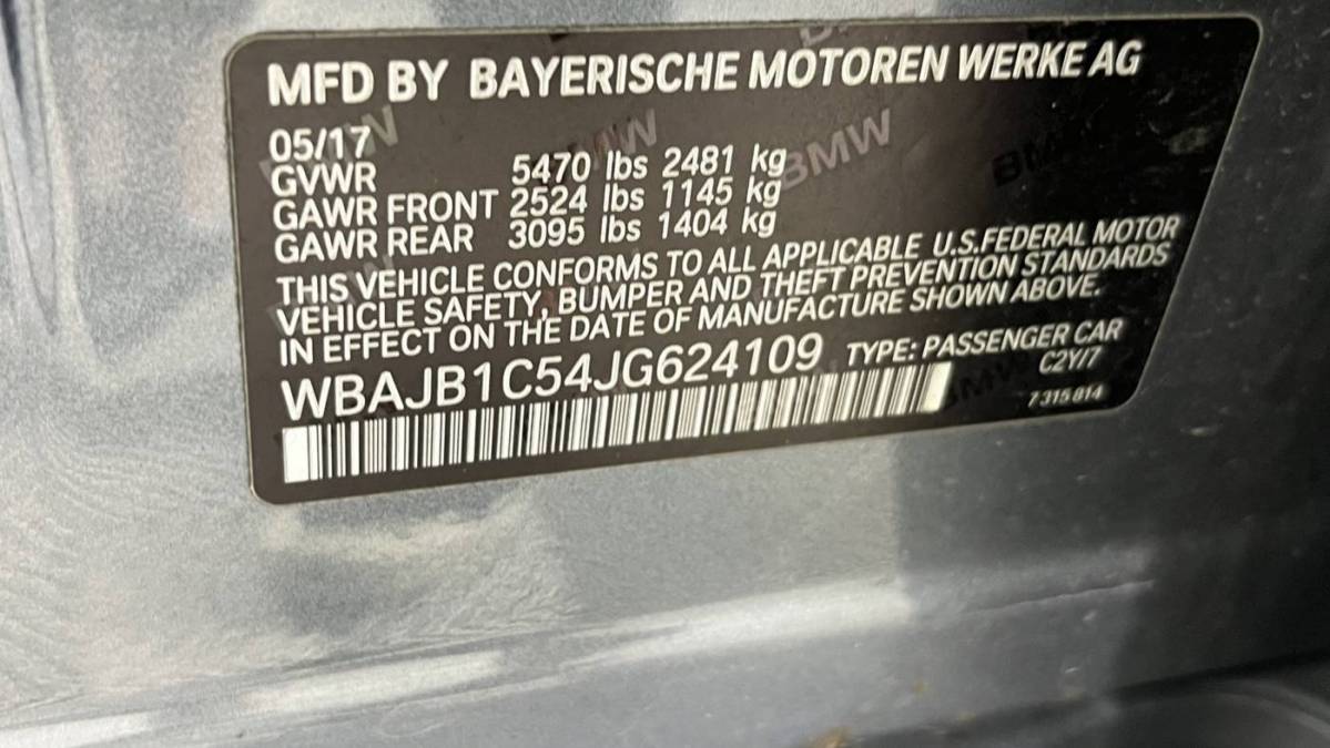 2018 BMW 5 Series WBAJB1C54JG624109