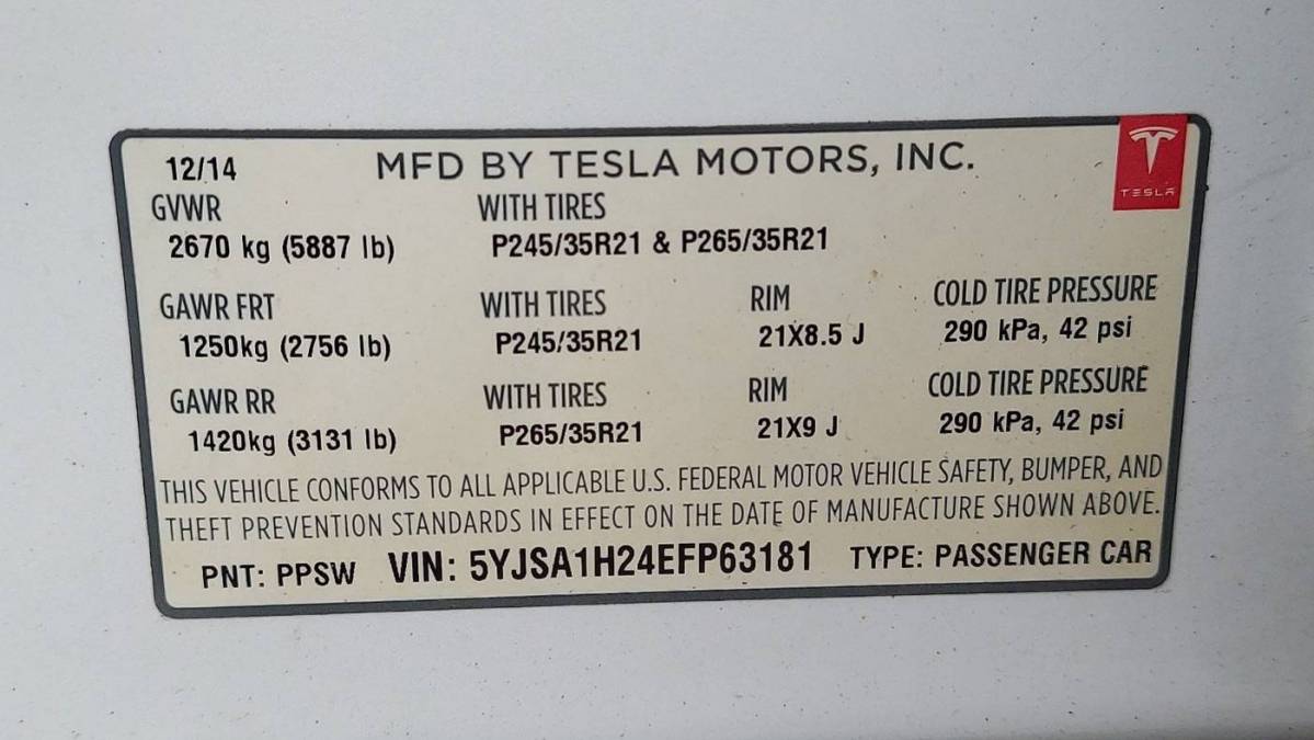 2014 Tesla Model S 5YJSA1H24EFP63181