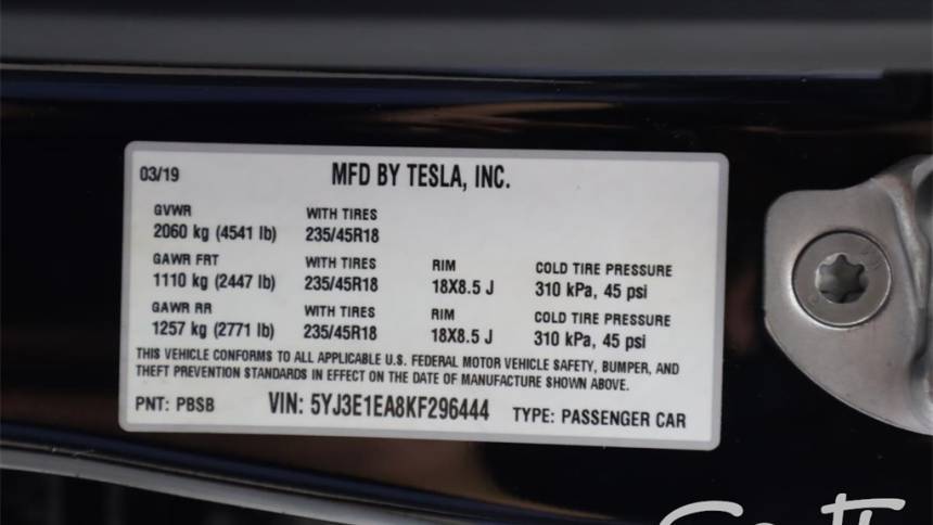 2019 Tesla Model 3 5YJ3E1EA8KF296444
