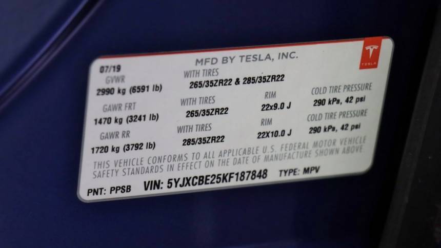 2019 Tesla Model X 5YJXCBE25KF187848