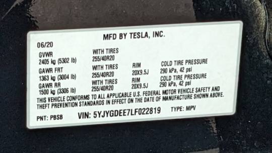 2020 Tesla Model Y 5YJYGDEE7LF022819