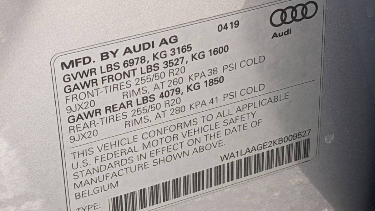 2019 Audi e-tron WA1LAAGE2KB009527