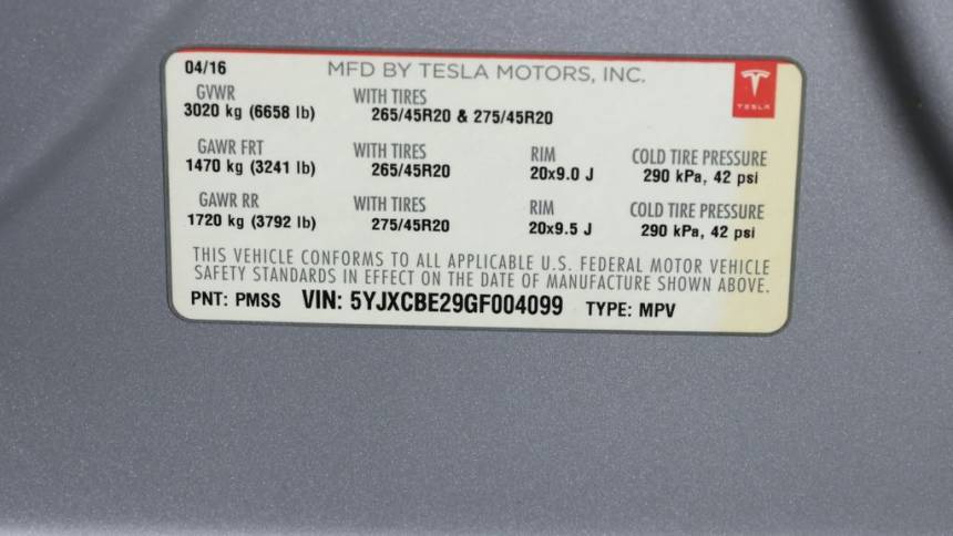2016 Tesla Model X 5YJXCBE29GF004099
